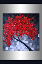 Pintura abstracta moderna al óleo de flores para decoración del hogar, cuadro de pared de árbol de flores rojas con cuchillo pintado a mano sobre lienzo, novedad de 2018 2024 - compra barato