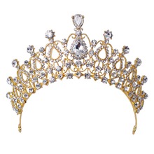 Accesorios para el cabello de boda étnicos clásicos Tiara corona nupcial tocado corona de brillantes de cristal cabeza joyería plata oro Tiara chico 2024 - compra barato