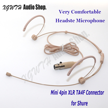 Beige Cardioid Double Ear Hook Headset Microphone for Shure Wireless Interview Speech Sing Record Mini XLR 4Pin TA4F Connector 2024 - buy cheap