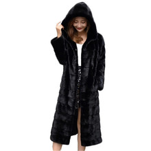 Abrigo de piel con capucha para mujer, nuevo abrigo de piel de gran tamaño para otoño e invierno, negro, W66, 2019 2024 - compra barato