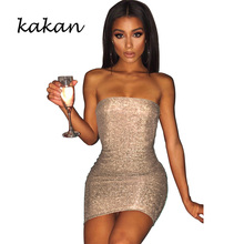 Kakan new sexy high-end bright silk dress wrapped chest bag hip night shop dress red gold black dress 2024 - buy cheap