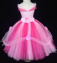 Beautiful Girls Pink Princess Dress Kids Fluffy Crochet Tutu Dress Ball Gown with Flower Headband Children Wedding Party Dresses 2024 - buy cheap