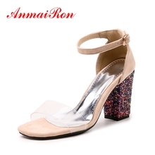 Anmairon sandálias femininas casuais, sapatos de verão para mulheres, com fivela de dedo aberto, salto quadrado, zyl586 2024 - compre barato