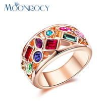 MOONROCY Drop Shipping Cubic Zirconia Jewelry Wholesale Rose Gold Color Fashion Colourful Multicolor Crystal Rings For Women 2024 - buy cheap