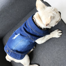 Одежда для домашних животных для маленьких собак, джинсовый жилет для французского бульдога, джинсовая куртка для чихуахуа, щенка, одежда для домашних животных, костюм для мопса, одежда для собак 2024 - купить недорого