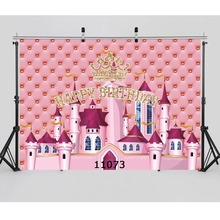 Telón de fondo de fotografía para estudio fotográfico, telón de fondo de fiesta de Castillo rosa de feliz cumpleaños para niños, niñas y recién nacidos 2024 - compra barato