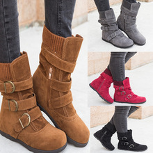 Fashion Women Ankle Boots Comfortable Flat Fashion Red Shoes Woman Platform Flock Buckle Boots Ladies Shoes Female Plus Size 43 2024 - buy cheap