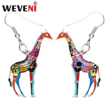 WEVENI Enamel Metal African Giraffe Earrings Dangle Drop Fashion Wild African Animal Jewelry For Women Girls Teen Gift Wholesale 2024 - buy cheap