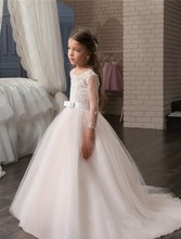 Blush rosa princesa tutu aplique com lantejoulas 2021, vestidos vintage para meninas flores laço de casamento vestidos de primeira comunhão 2024 - compre barato