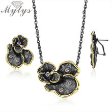 Mytys Black Gun Vintage Flower Jewelry Sets for Women Retro Statement Yellow Gold Lace Necklace Earrings Antique Jewellery CN511 2024 - buy cheap