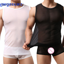 2PCS Casual Undershirt Men's Transparent T Shirt Sexy Mesh See Through Tops Tees Tight Singlet Gay Thin Shaper Male Undershirts 2024 - buy cheap