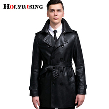 Fashion Black Trench Coat Men Spring Autumn Style Casual Double Breasted PU Trenchcoat Slim Turn Collar Windbreaker Size S-6XL 2024 - buy cheap