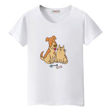 Bgtomate camiseta com estampa de gato e cachorro, camiseta feminina de verão para amigos, roupas casuais 2024 - compre barato