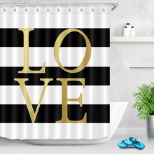 LB 72'' Waterproof Polyester Black and White Stripes Gold Love Shower Curtains Bathroom Curtain Fabric for Bathtub Home Decor 2024 - buy cheap