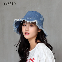 Ymsaid Summer Washed Denim Sunhat Women Fashion Tassel Floppy Cap Ladies Wide Brim Beach Bucket Hats Men Cotton Foldable Chapeu 2024 - buy cheap
