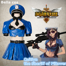 Disfraz de cosplay de LOL el Señor de Caitlyn, talla personalizada, azul, PU, falda, uniforme, Carnaval, halloween, Anime 2024 - compra barato