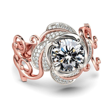 Walerv-anillo de oro rosa con forma de flor para mujer, sortija de boda, de lujo, con piedra de circonita redonda, de cristal 2024 - compra barato