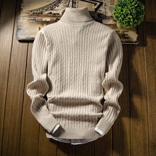 Мужской пуловер с высоким воротником, стрейчевый плотный однотонный вязаный свитер, осенне-зимний теплый тонкий мужской джемпер, S-2XL 2024 - купить недорого