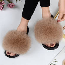 Women Summer Casual Fluffy Slippers With Fur Flat Non-Slip Real Fox Fur Furry Slides Large Size Shoes Fur Sandals Free Shipping 2024 - buy cheap