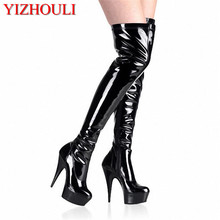 15cm sexy high-heeled shoes fashion platform fun tall boots 6 inch plus size round toe shoes women sexy thigh high boots 2024 - buy cheap