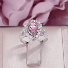 Fine Jewelry Rings For Women 925 Pink Cubic Zirconia Water Drop Stone Luxury Wedding Bridal Jewelry Engagement Ring 2024 - buy cheap