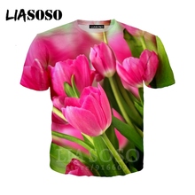 Camiseta de moda con estampado 3D de flores y tulipanes para hombre y mujer, camiseta de manga corta E660 2024 - compra barato