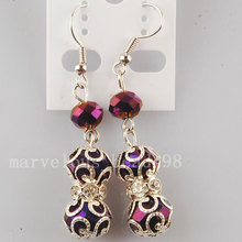 Free Shipping  Beautiful Jewelry Purple Ray Crystal Faceted Beads Earrings Pair  MC3067 2024 - buy cheap