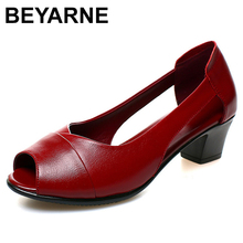 Beyarnesummer sandálias femininas de salto médio, sapatos confortáveis com salto quadrado peep toe para mulheres 536 2024 - compre barato