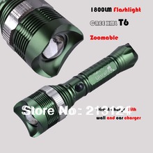 Free Shipping Zoomable CREE XML T6 LED Flashlight Torch  Recharged 5-Mode 1800LM AC power Charger+12-24v Car charger 2024 - купить недорого