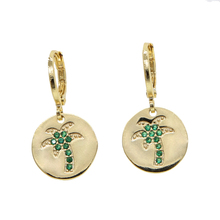 summer beach jewelry Bohemia Boho GOLD Filled Round coin with green cz palm tree Geometric trendy women dangle drop earring 2024 - buy cheap