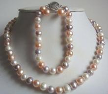 Novo conjunto de joias de pérola 17/7, 5 polegadas 8-9mm, branco, rosa, lavanda, água doce, colar, brinco, pulseira 2024 - compre barato