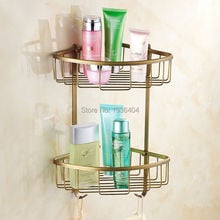 Bathroom Storage Holder Copper High Quality Retro Basket Double Shelf Corner Wall Mounted Kitchen Basket Rack BS3211 2024 - buy cheap