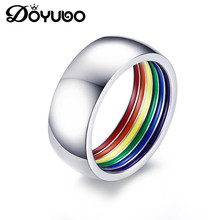 DOYUBO Classical 316L Stainless Steel Rainbow Rings For Gay Men High Quality Men's New Simple Punk Style Rings Accessories DA003 2024 - buy cheap