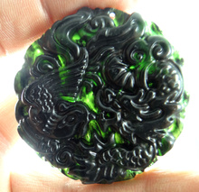 48*48Wholesale natural Chinese black green stone hand-carved statue of Dragon and Phoenix amulet pendant necklace Jewelry Making 2024 - buy cheap