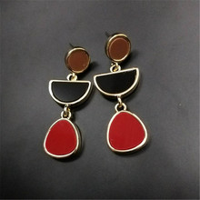 Brincos geométricos femininos, brincos em acrílico vermelho preto azul marrom para mulheres, cores vintage, dourado, brinco longo, joia com dropshipping 2024 - compre barato