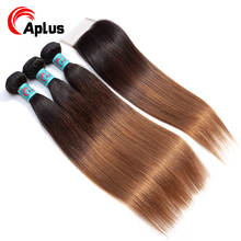 Aplus T1B/4/30 3 Tone Ombre Hair With Closure 100% Human Hair Pre-colored Straight Malaysian Hair Bundles With Closure For Women 2024 - buy cheap