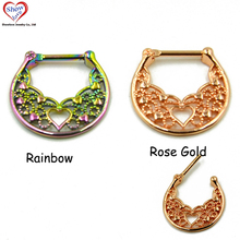 Showlove Rainbow&Rose Gold Titanium Anodized Septum Clicker Piercing Cartilage Nose Ring Hoop Jewelry 2024 - buy cheap