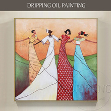 Lançamento pintura a óleo artística para parede pessoas do mundo pintura a óleo em tela quatro senhoras dançando pintura a óleo 2024 - compre barato