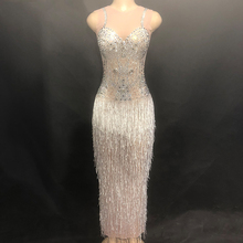 Glisten-vestido transparente con borla de diamantes de imitación para mujer, traje de cantante, Bar, cumpleaños, traje de celebración, malla larga, ropa brillante 2024 - compra barato