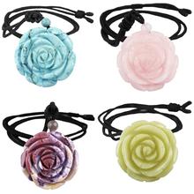 TUMBEELLUWA Hand Carved Rose Flower Gem stone Charms Pendant Necklace Healing Crystal Jewelry with Gift Box 2024 - buy cheap