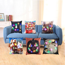 Creative LED Color Light Halloween Home Decor Pumpkin Cushions Cover Linen Pillow Cover Car Sofa Throw Pillows Pillowcase 45x45 2024 - buy cheap