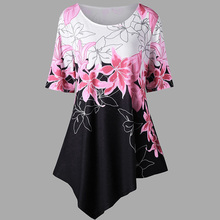 Plus Size Floral Print Short Dress Women Summer Irregular Hem Casual Bohemian Short Sleeve Beach Mini Dress Vestidos Hot Sale 2024 - buy cheap