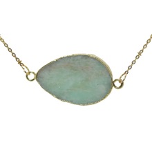 Green Blue Fashion Jewelry raw slab crystal quartz women necklace water drop natural slice stone amazonite connector necklace 2024 - buy cheap