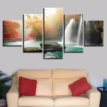 Living Room Wall Art Paintings Decor HD Printed Modern 5 Pieces Waterfall Red Tree Natural Scenery Poster Modular Canvas Picture 2024 - buy cheap