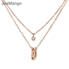 JeeMango-gargantilla de acero inoxidable de doble capa, collar con colgante de cristal de circonia cúbica, cadena de Color oro rosa, regalo de moda, N18282 2024 - compra barato