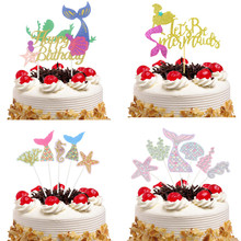 4 Style Ocean Cake Toppers Flags Cupcake Mermaid Cake Topper Kids Birthday Wedding Bridal Cake Wrapper Party Baking DIY Decor 2024 - buy cheap