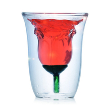 1 pieza de 180 ml de rosa de doble pared taza de vidrio con forma de flor taza de vidrio rosa para beber 2024 - compra barato