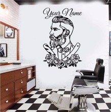 Pegatina de pared de vinilo con nombre personalizado para decoración de habitación, cartel removible de arte, tatuaje Hipster, para barbería, W71 2024 - compra barato