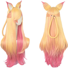 LOL Ahri Gumiho Star Guardian Golden Pink Mixed Color Ombre Wavy Wave Long Heat Resistant Hair Cosplay Costume Wigs + Wig Cap 2024 - buy cheap