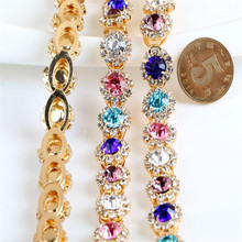 1Yard Crystal Opal Stone colorful purple red pink blue green Rhinestone Applique chian Trims Sewing 2024 - buy cheap